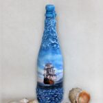 bottle blue with a ship