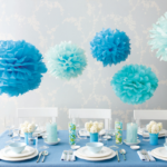 napkin pom poms over the table turquoise