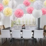 napkin pom poms over the table pastel