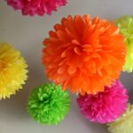 pom-poms suspended from the ceiling