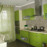 green curtains in the kitchen