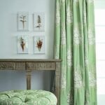 green curtains with pattern