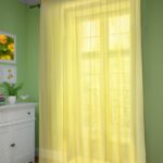 green curtains in the room