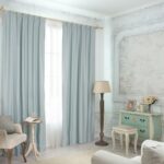 fastening curtains blue