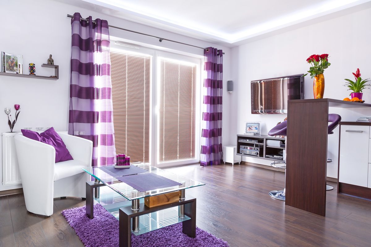 curtains for purple wallpaper design photo