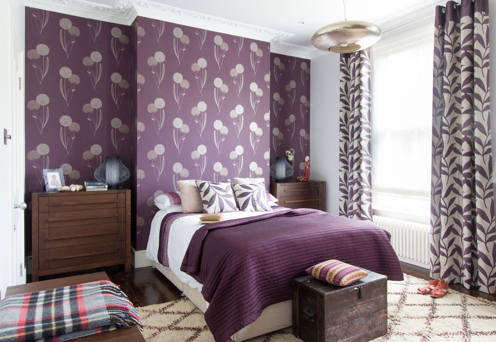 curtains to purple wallpaper design