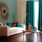 mint curtains for blue wallpaper