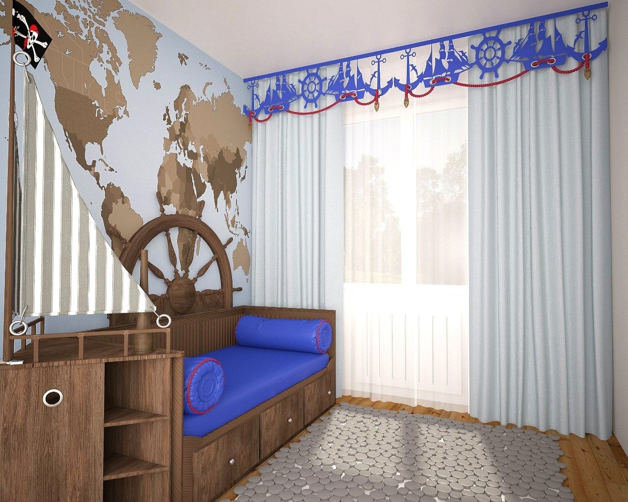 curtains in a marine style for a teenager