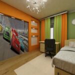 rideaux dans la chambre de l'adolescent vert avec orange