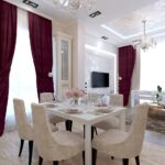 curtains in the kitchen-living room burgundy