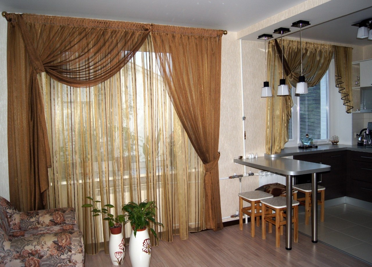 classic curtains in the kitchen living room.