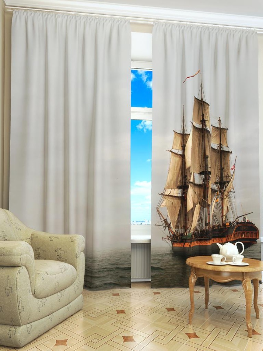 sea ​​curtains with ship