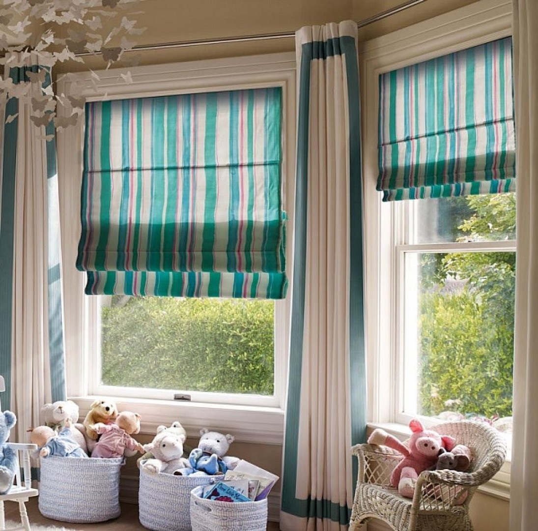 striped curtains in the nursery