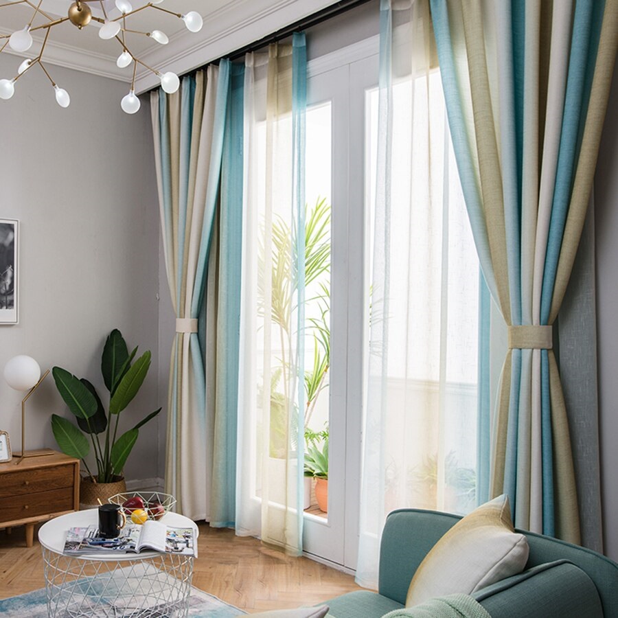 double layer striped curtains