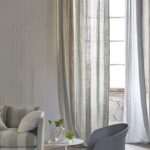 gray and white striped curtains