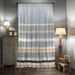 striped curtains yellow and brown