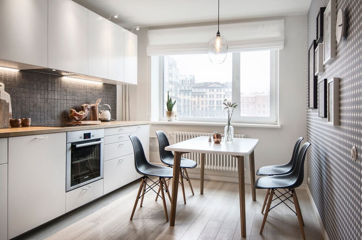 roman blinds in scandinavian kitchen