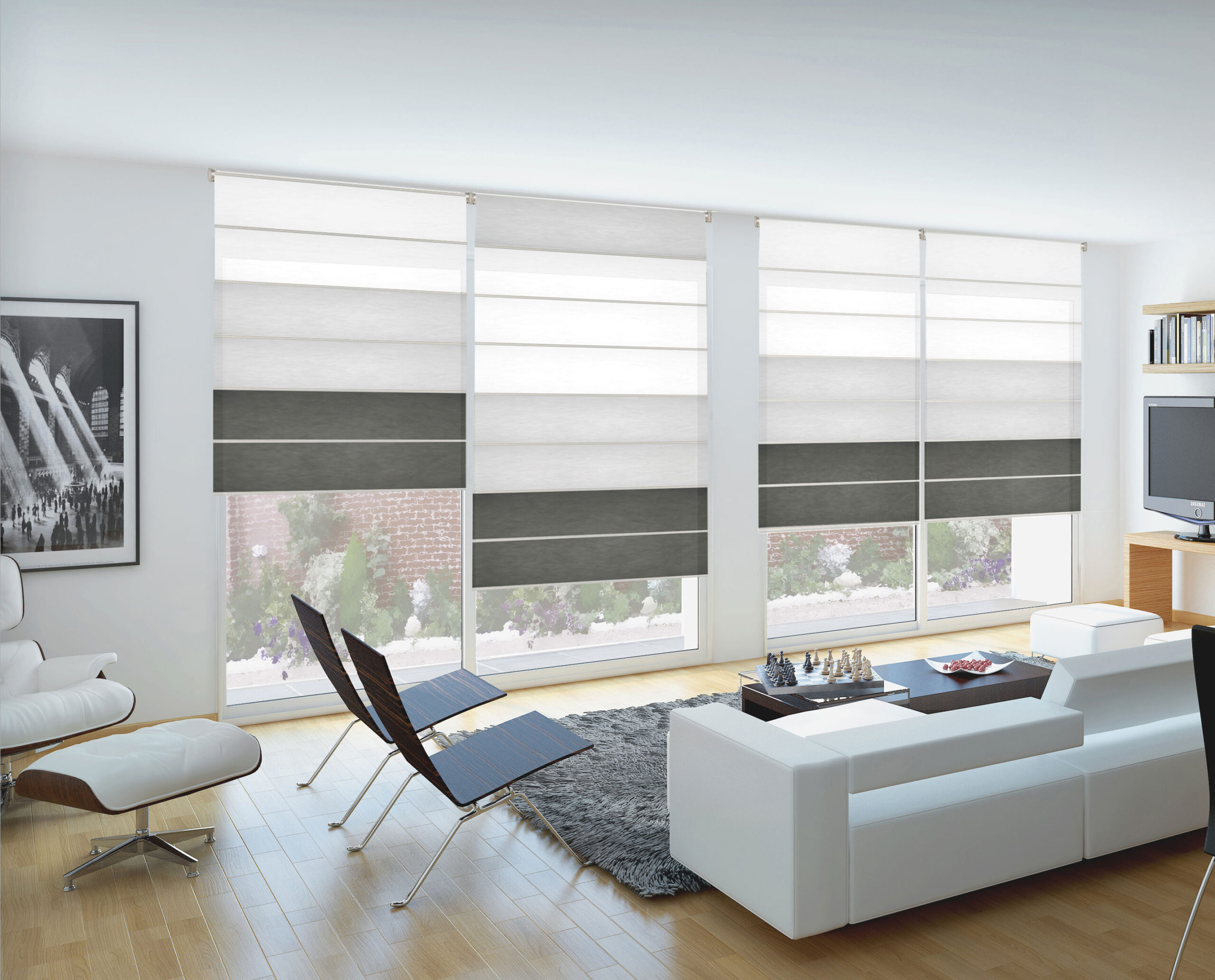 roller blinds in the high-tech living room