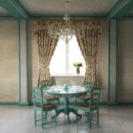 country curtains with table