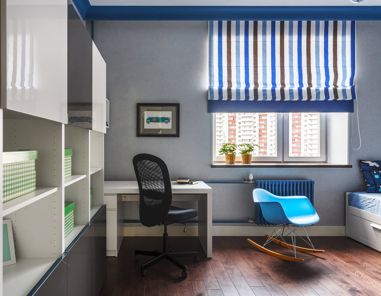 blue striped curtains