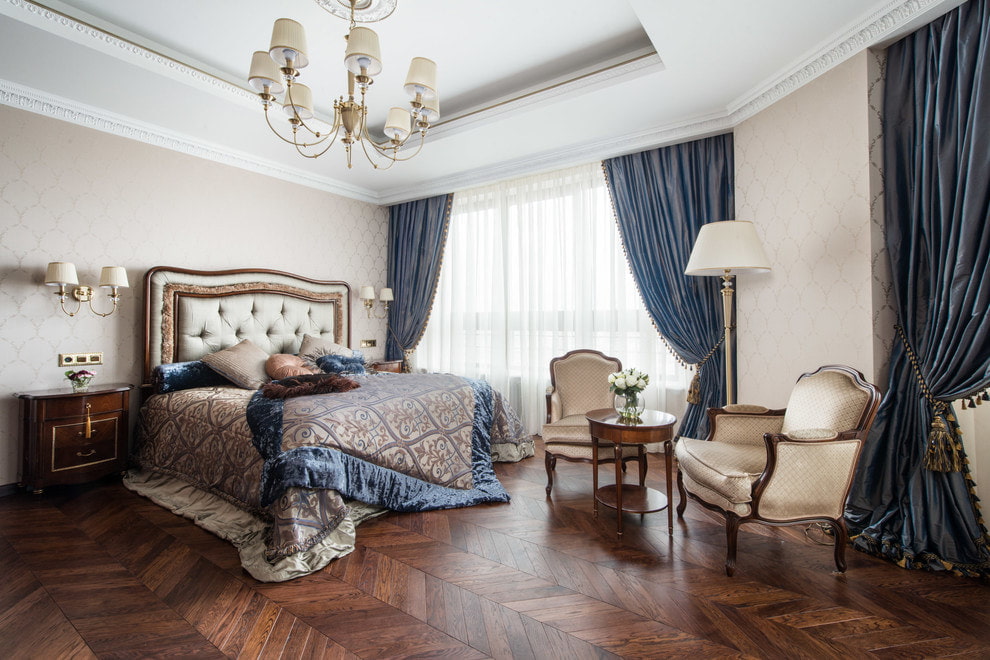 blue curtains in the bedroom