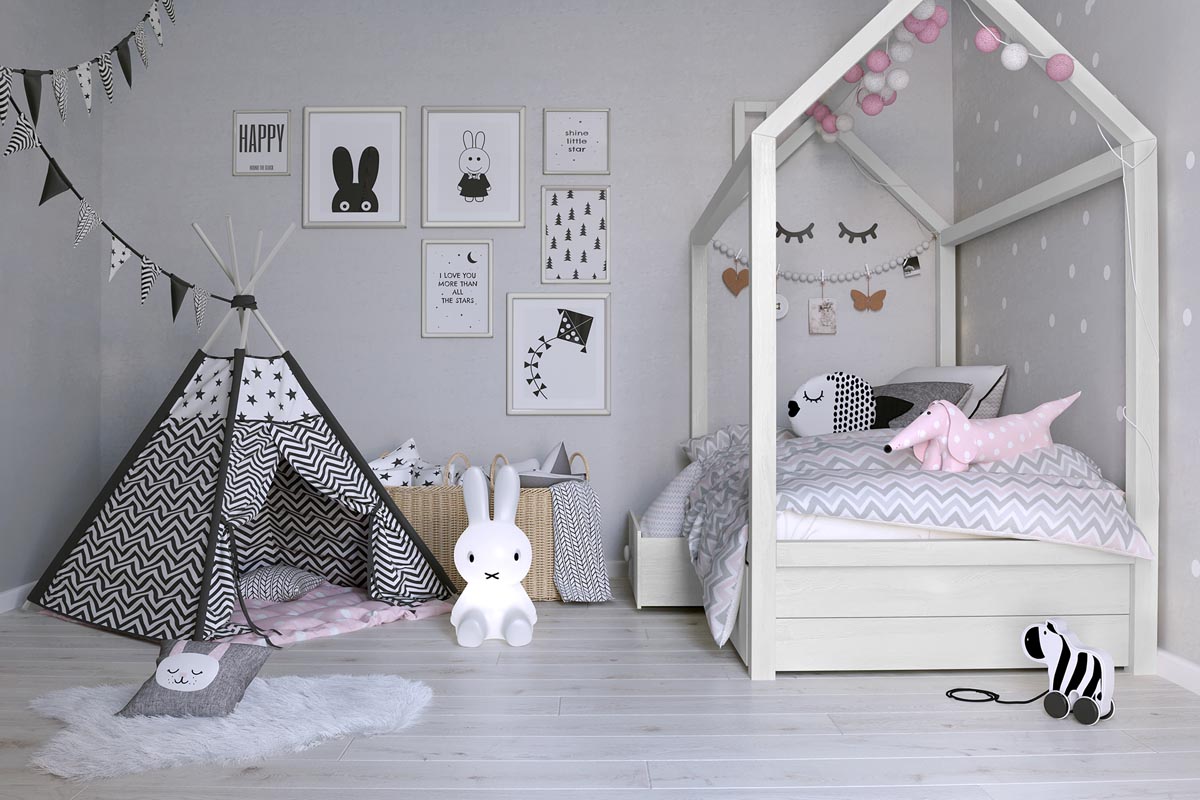 nursery style with a bed