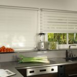 striped roller blinds in the kitchen