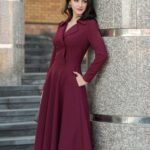 dress burgundy from gabardine