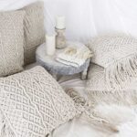 tunisian knit white pillows