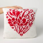 knitting pillow with heart