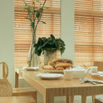 blinds made of wood in the dining room