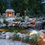 decorative waterfall with a gazebo