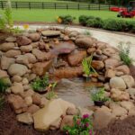 decorative waterfall with stones