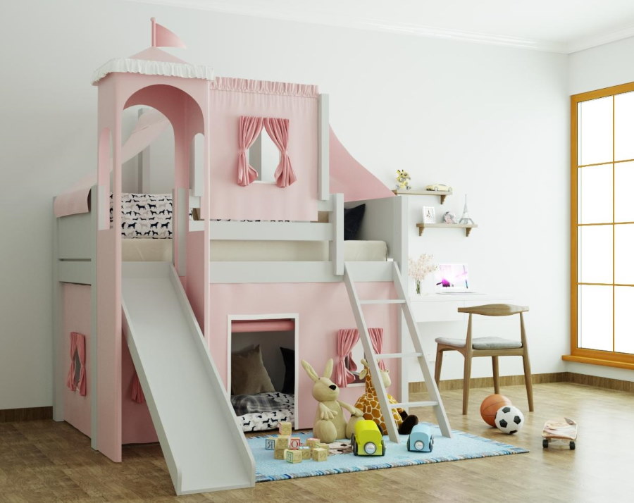 loft bed with work and play area