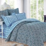 satin bed linen in blue tones