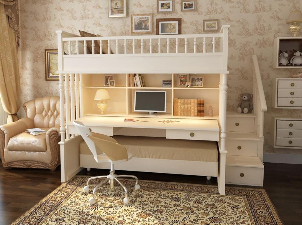 classic loft bed with work area