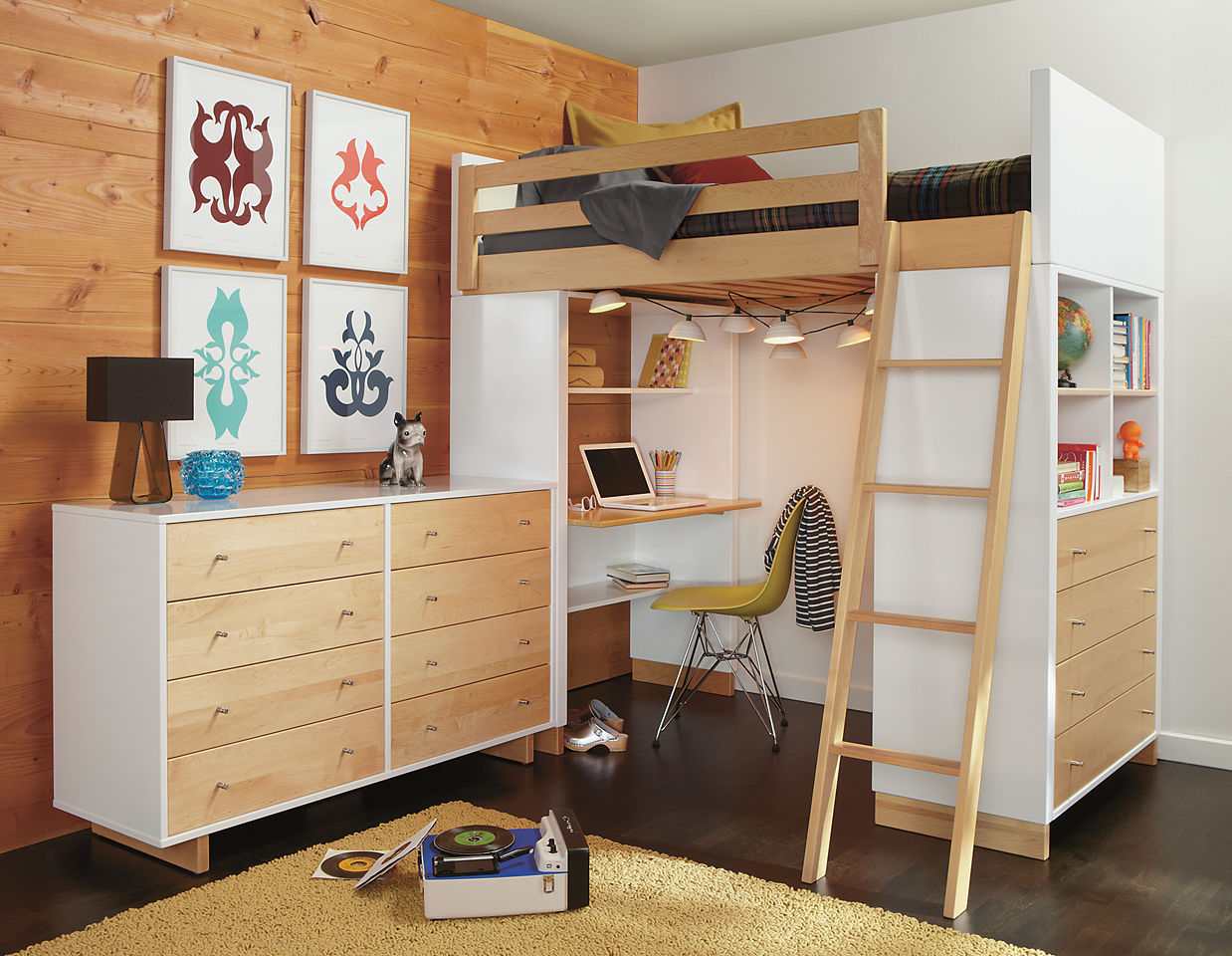 loft bed with work area design photo