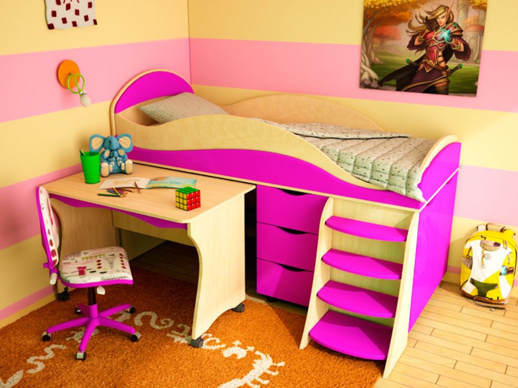 loft bed with work area photo design