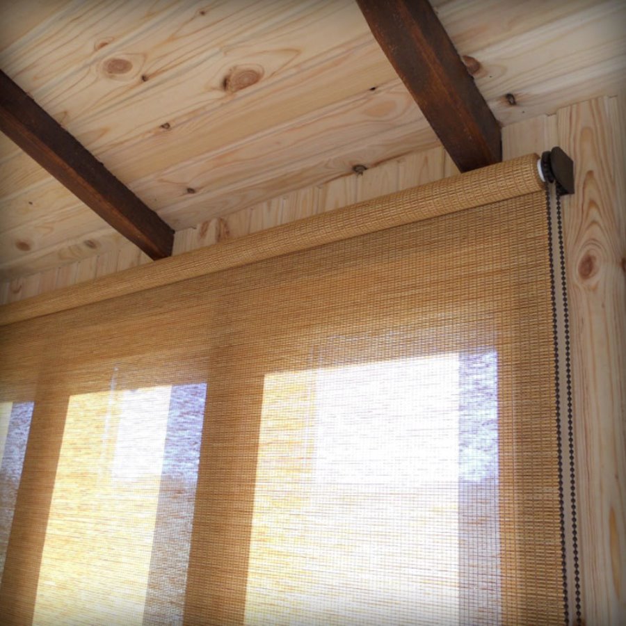 roller blinds on wooden windows