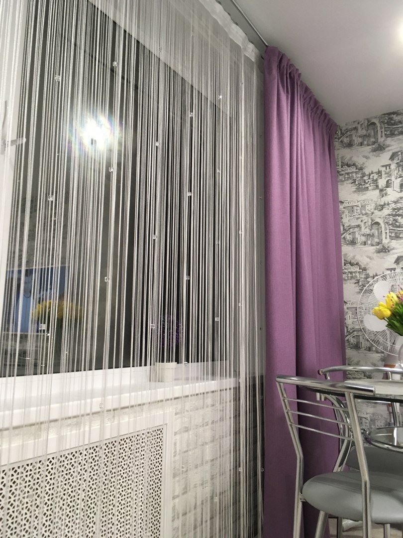 curtains with beads in the kitchen