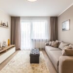 curtains in the living room beige with tulle