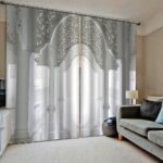 curtains in the living room with a facade