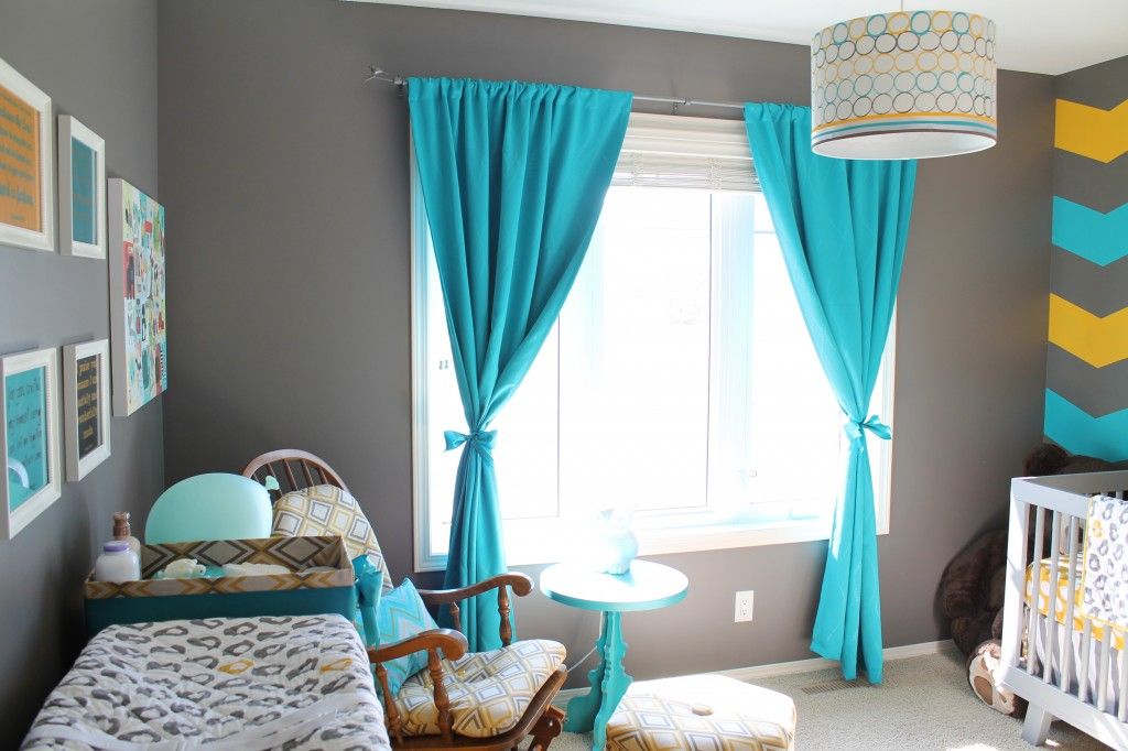 turquoise curtains in the nursery