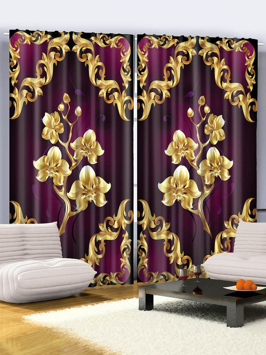 purple curtains gold