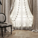 embroidered tulle with beige curtains