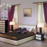 wenge furniture with purple curtains