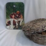 wicker box with a dog