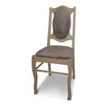 wooden chair with gray upholstery