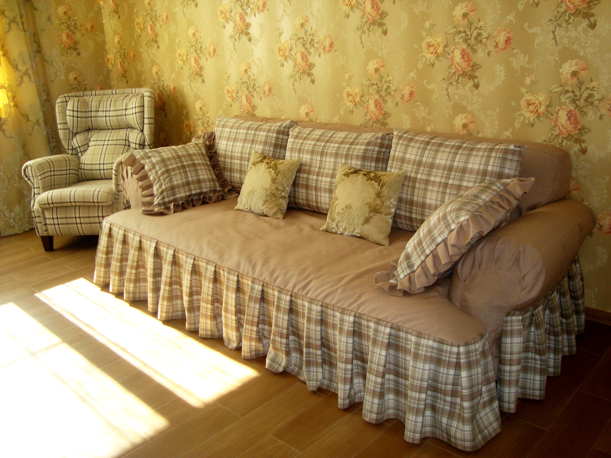 selection of bedspreads on the sofa