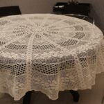 oak table and tablecloth